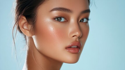 Fototapeta premium Closeup of a Woman's Face with Dewy Skin.
