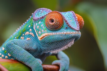 Obraz premium Close-up of colorful chameleon with vivid scales