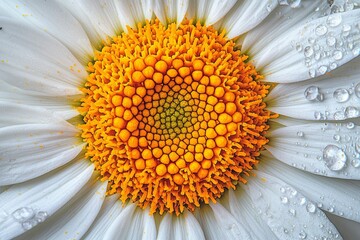 Close-up of a White Daisy with Dew Drops and a Yellow Center