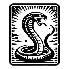 Fototapeta premium Cobra in Tarot card black and white silhouette illustration -