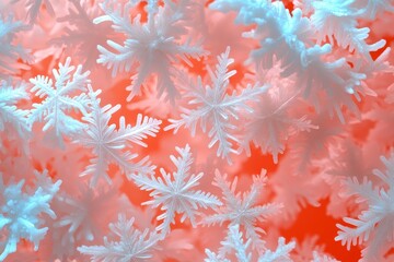 White Snowflakes on Coral Background, Macro Photography, Winter Elegance