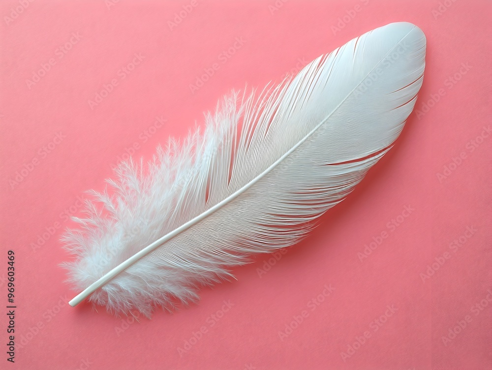 Poster a tranquil and minimalist composition featuring a single soft white feather gently resting on a past