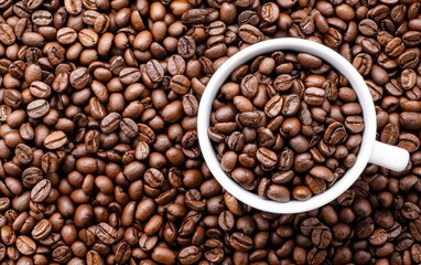 How can the coffee beans in the image represent the rejuvenating qualities of coffee-based beauty products, such as scrubs and masks