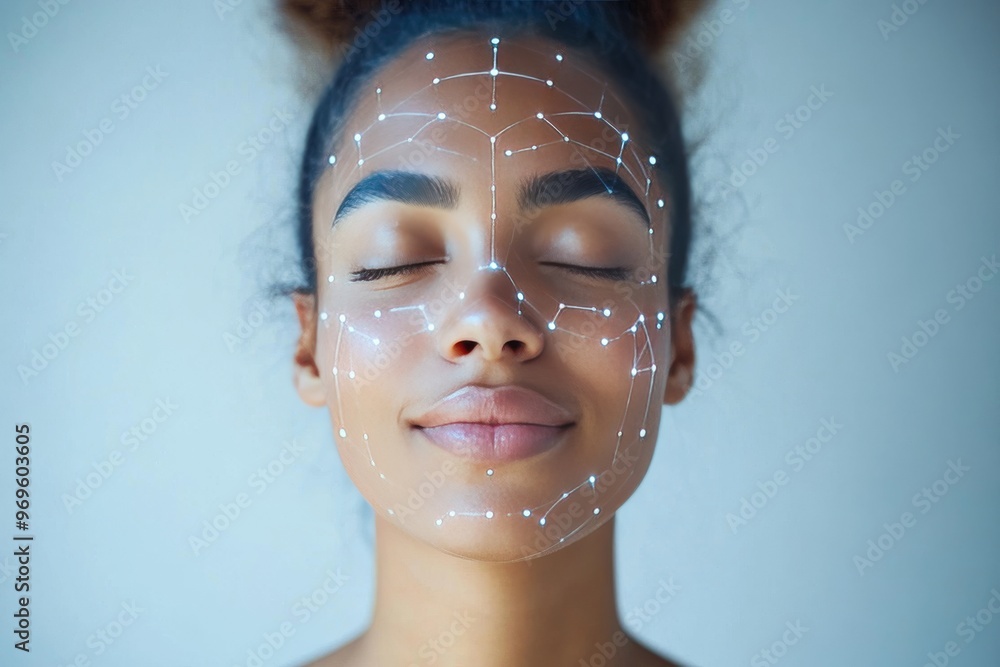 Poster cognitive function abstract thought sensory neuron and cerebral network woman with neural digital fa