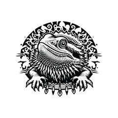 Obraz premium Frilled lizard in bohemian black and white silhouette illustration -