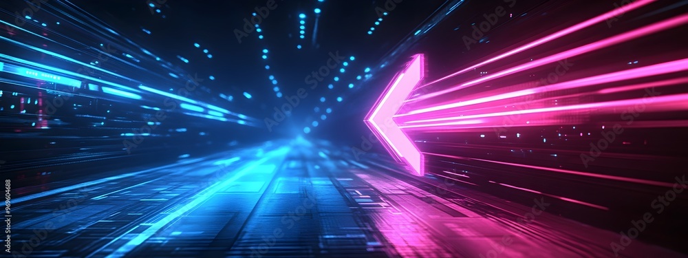 Poster abstract arrow speed motion light effect with blue and pink glow on dark background dynamic flowing 