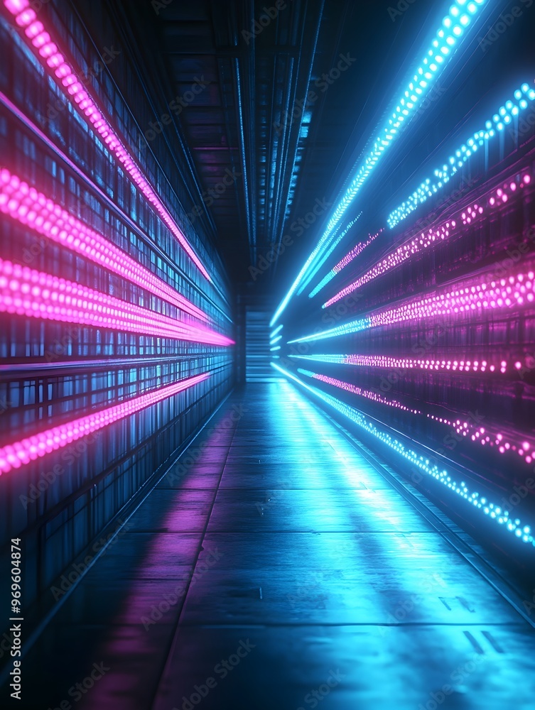 Poster abstract arrow speed motion light effect with blue and pink glow on dark background kinetic trail pa