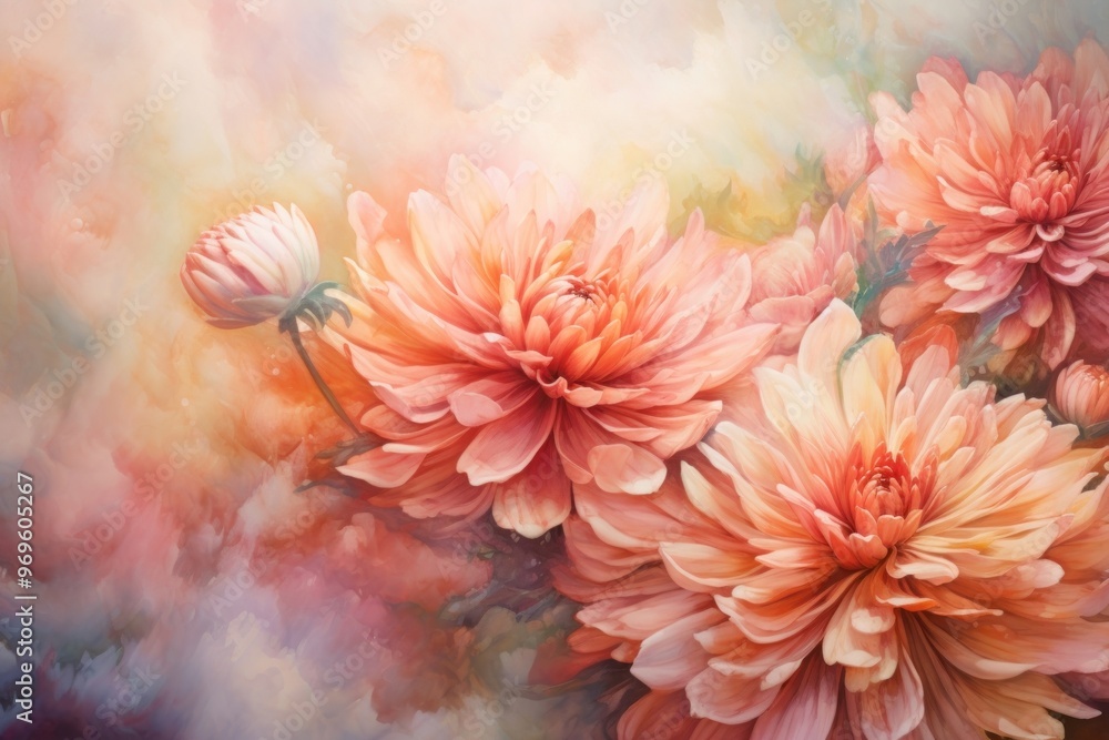 Poster Chrysanthemum watercolor background backgrounds chrysanths painting.