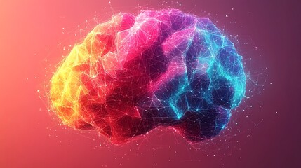 Vector design of an abstract geometric representation of the human brain with bright colors and clean lines emphasizing creativity and intelligence