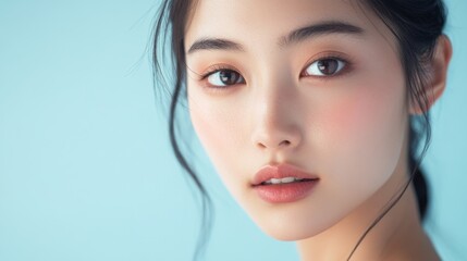 Naklejka premium Close-up portrait of a beautiful young woman with flawless skin.