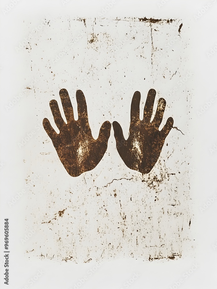 Poster abstract textured grunge handprint impression against a weathered grungy wall background the organic