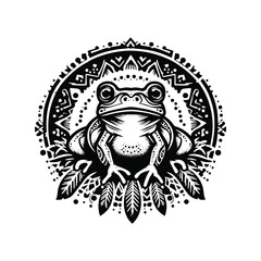 Fototapeta premium frog in bohemian black and white silhouette illustration -