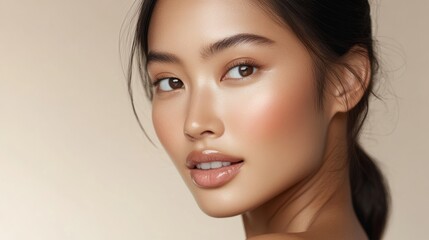 Fototapeta premium Beautiful Asian Woman with Perfect Skin and Makeup.