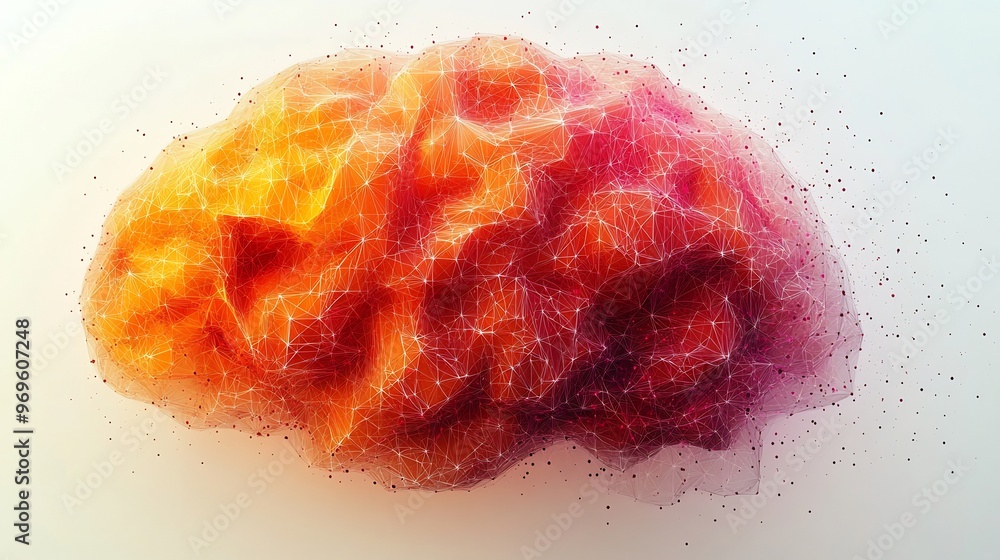 Poster vector design of an abstract geometric representation of the human brain with bright colors and clea