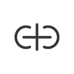 Obraz premium A simple black and white icon depicting a plus sign encircled by two semicircles