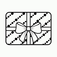 festive gift box with bow tied with ribbon top view contour drawing flat style