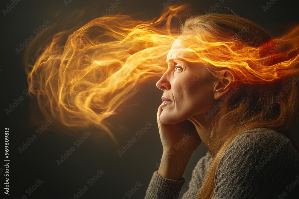 Poster thought pattern memory formation data processing and neurobiology elderly woman with fiery neural pa