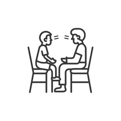 Two people sitting facing each other on chairs