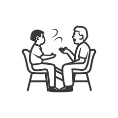 Two people sitting on chairs and talking to each other