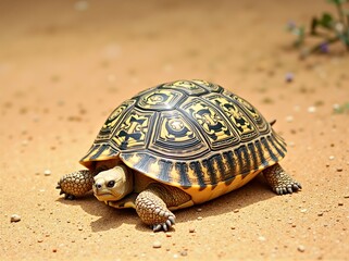 Obraz premium Radiated Tortoise in Sandy Terrain