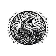 Python in bohemian black and white silhouette illustration -