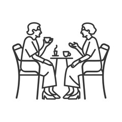 Two Women Sitting at a Table Drinking Coffee and Talking