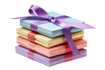 greeting cards tied together with a decorative ribbon creating a charming gift presentation isolated on white background