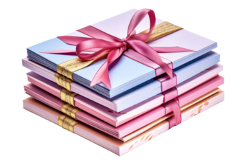 greeting cards tied together with a decorative ribbon creating a charming gift presentation isolated on white background