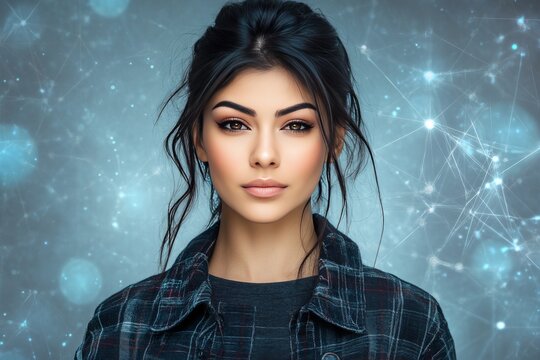 Cognitive overload analytical thought neuroinflammation and stimulus response woman with delicate neural patterns symbolizing mental clarity and futuristic innovation