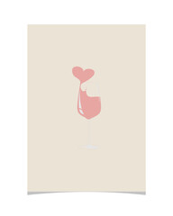 Wine glass icon in heart shaped wine swing style. Vector illustration