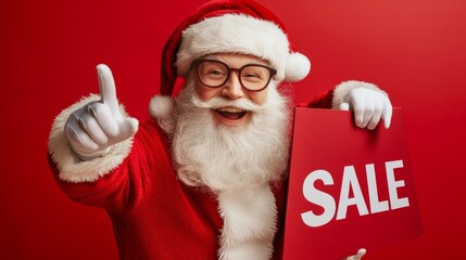 Naklejka premium Santa Claus Pointing at Sale Sign.