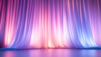 Soft, flowing fabric drapes in pastel colors create an inviting backdrop for presentations, performances, or photography.
