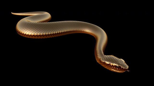 Golden Snake - Ground Slithering Cycle Loop - Front Side Angle CU - Alpha Channel - Realistic 4K UHD 3D animation for fantasy, magic, fairy-tale, horoscope decorations - Chinese zodiac animal for 2025