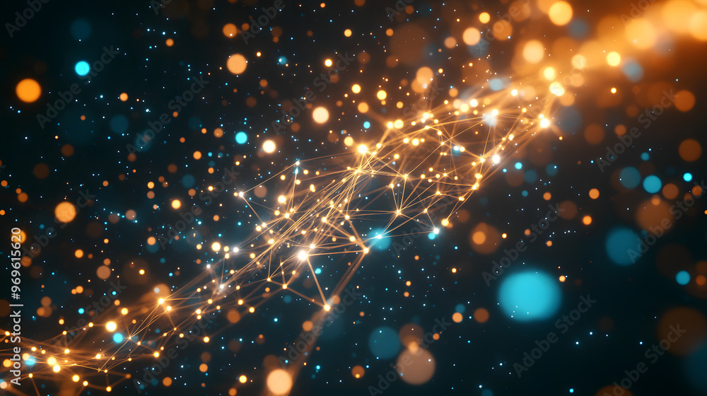 Poster abstract network: glowing lines and nodes form a dynamic network, representing connections and relat