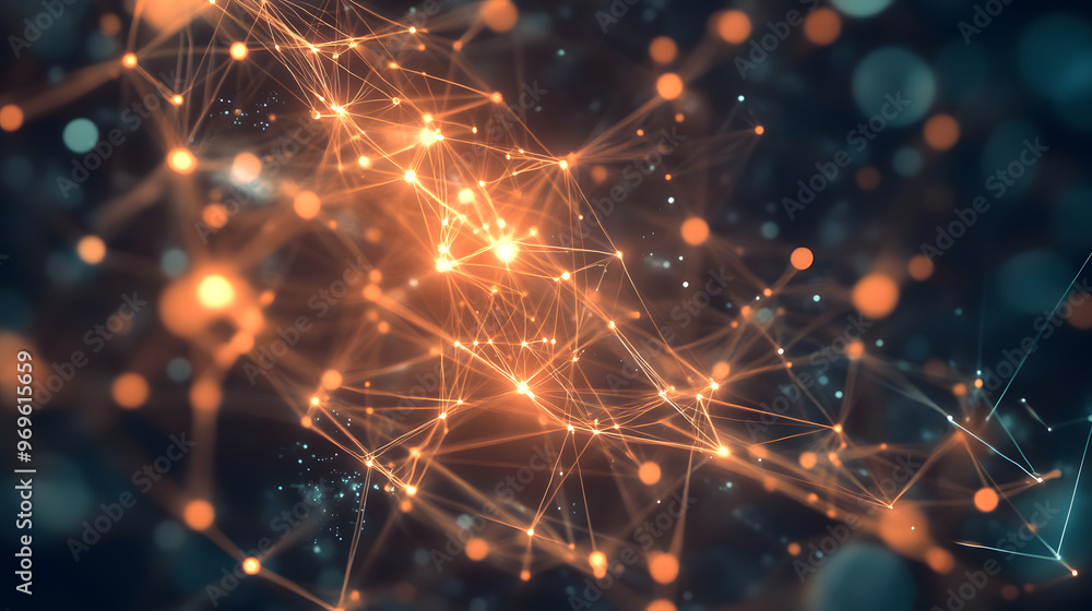 Poster cosmic web of connections: a mesmerizing expanse of interconnected nodes and lines, glowing with ene