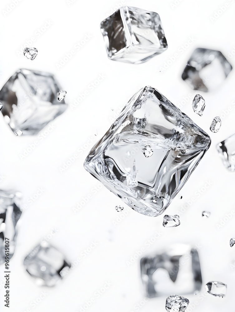 Poster captivating geometric arrangement of transparent shiny frozen ice cubes in a monochrome high key com