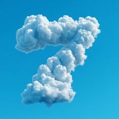 White clouds in the thin strokes in the shape of the number "7", against a pure light sky blue background, showcasing an isolated object