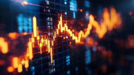 Obraz premium A vibrant, close-up representation of a stock market chart, showcasing dynamic fluctuations in finance and investment trends.