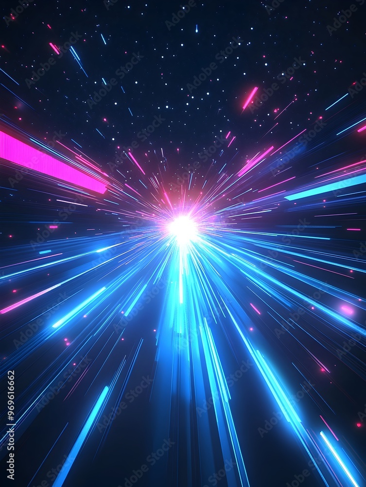 Poster captivating showcasing an abstract arrow speed motion light effect with a vibrant blue and pink glow