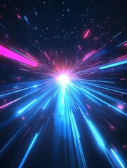 Obraz premium Captivating showcasing an abstract arrow speed motion light effect with a vibrant blue and pink glow on a dark background The image features dynamic energy trails gradient color accents