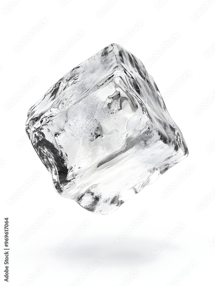 Poster captivating transparent ice cube with intricate geometric patterns and reflections in a minimalist s