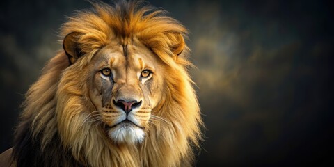 Obraz premium Lion with pure gold coat and fierce expression, golden, angry, fierce, massive, lion, wild, animal, predator, majestic