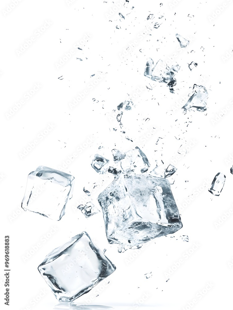Aufkleber close up view of clear transparent ice crystals and frozen water cubes with shiny glimmering texture