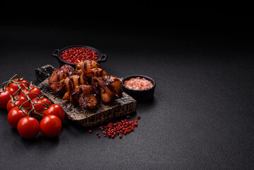 Grilled chicken or turkey shish kebab with salt, spices and herbs