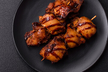 Grilled chicken or turkey shish kebab with salt, spices and herbs