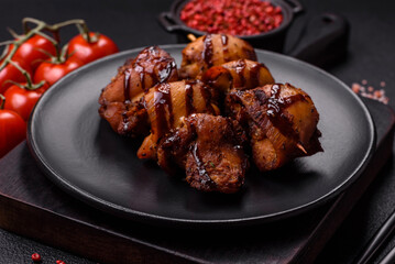 Grilled chicken or turkey shish kebab with salt, spices and herbs