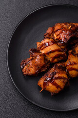 Grilled chicken or turkey shish kebab with salt, spices and herbs