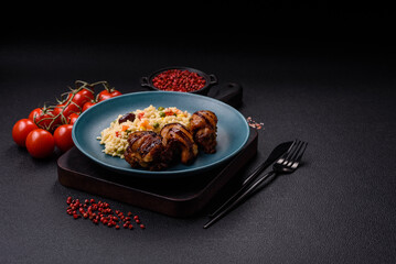 Grilled chicken or turkey shish kebab with salt, spices and herbs