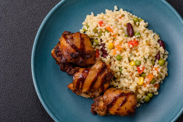 Grilled chicken or turkey shish kebab with salt, spices and herbs