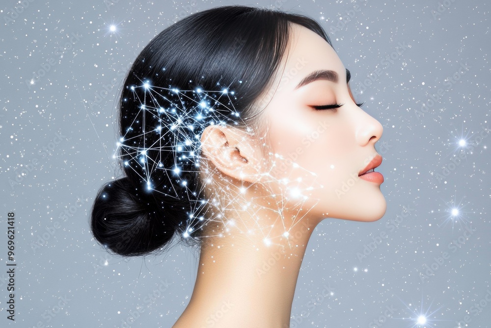 Aufkleber neural transmission neuroimaging memory processing and stimulus processing elegant woman with digita